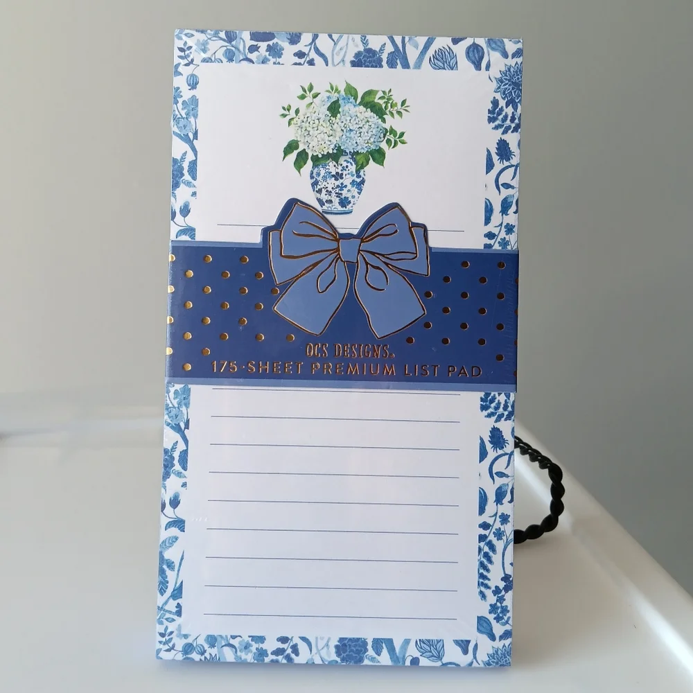 OCS Designs List Pad 175 Sheets Sapphire Splendor Floral Notepad Blue White 8